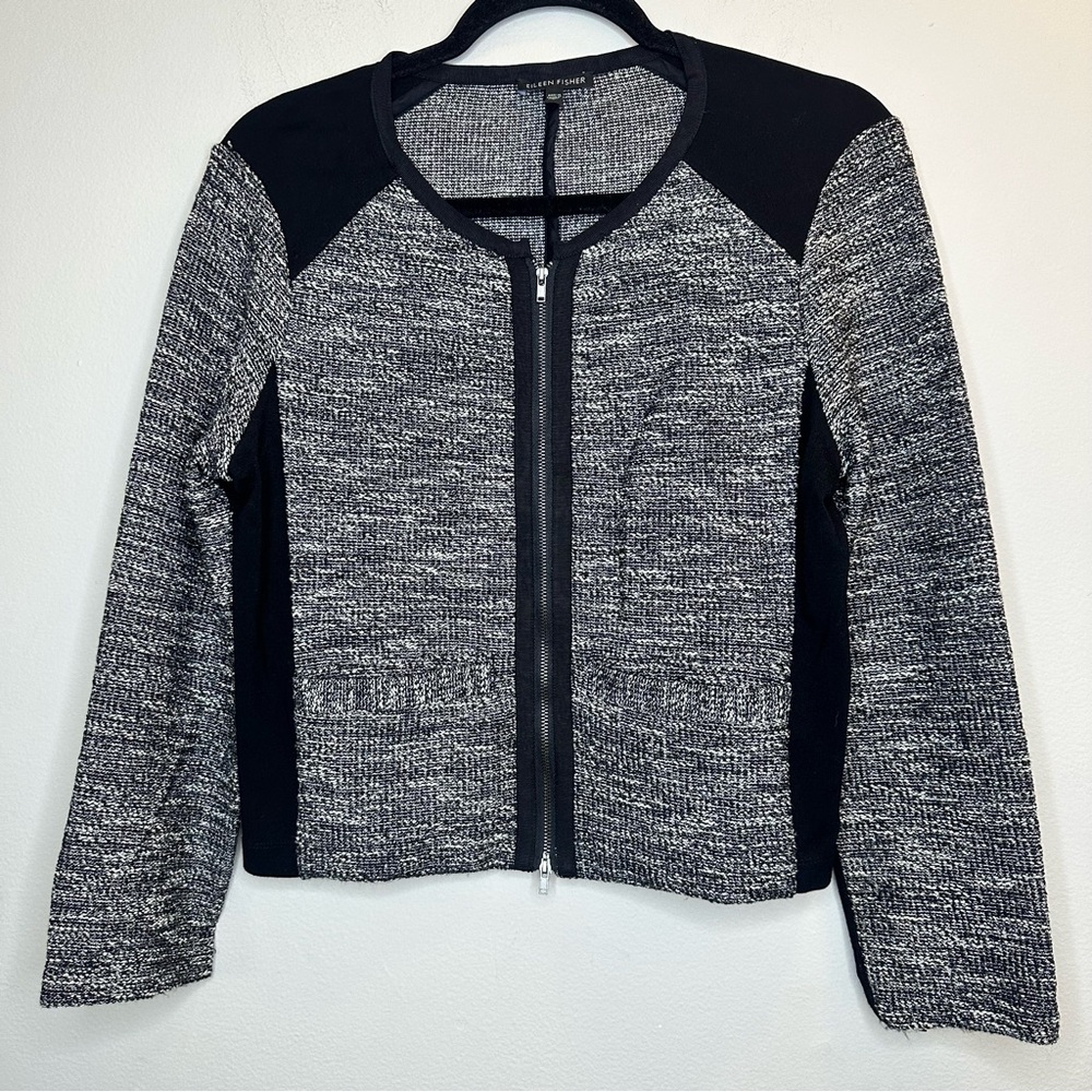 Eileen Fisher Women’s Melange Tweedy Moto Knit Full Zip Jacket Size S
